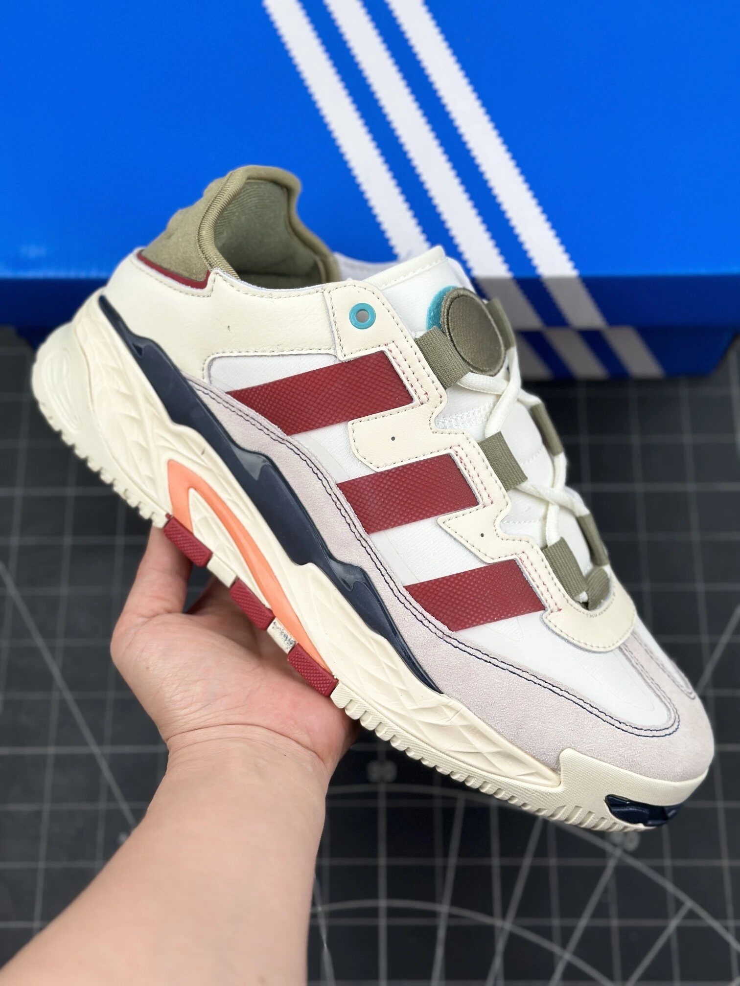 Adidas Niteball White Burgundy Chunky Sneakers