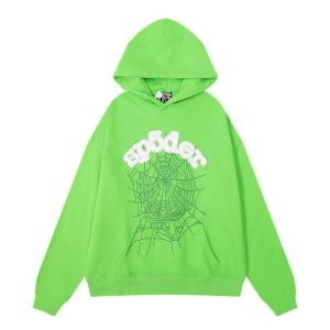 Sp5der Green Spider Web Graphic Pullover Hoodie