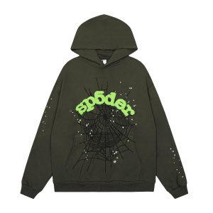 Sp5der Dark Green Spider Web Graphic Hoodie