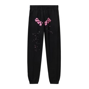 Sp5der Black Pink Graphic Jogger Pants
