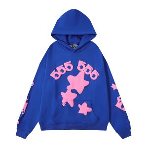 Sp5der Blue Pink Graphic Pullover Hoodie Streetwear