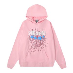 Sp5der Pink Spider Web Graphic Pullover Hoodie