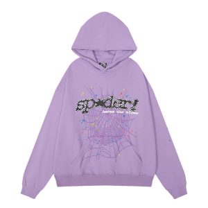 Sp5der Purple Web Graphic Pullover Hoodie Streetwear