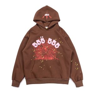 Sp5der Brown Spider Web Graphic Pullover Hoodie