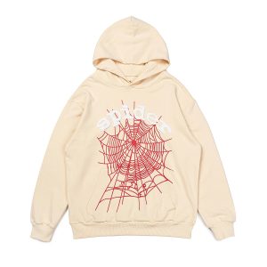 Sp5der Beige Spider Web Graphic Pullover Hoodie