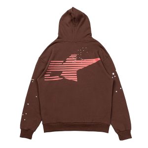 Sp5der Brown Star Graphic Hoodie Streetwear Pullover