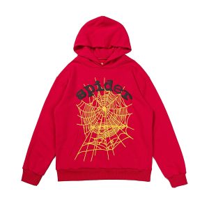 Sp5der Red Spider Web Print Pullover Hoodie