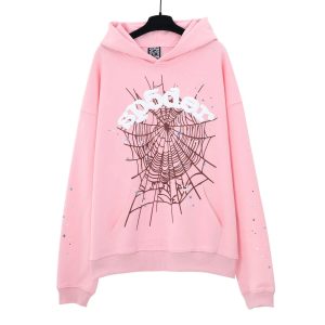 SP5DER Pink Spider Web Graphic Hoodie