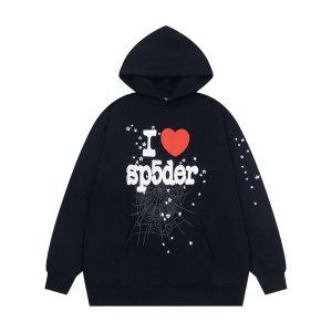 Sp5der Black I Heart Logo Pullover Hoodie