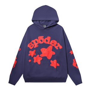 Sp5der Navy Graphic Pullover Hoodie Streetwear