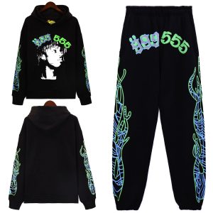 Sp5der 555 Black Hoodie Sweatpants Tracksuit Set