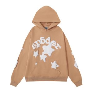 Sp5der Tan Graphic Oversized Pullover Hoodie