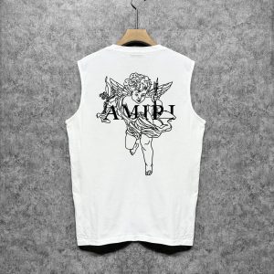 Amiri Angel Graphic White Sleeveless Cotton Tank T-Shirt Men