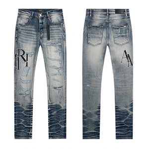 AMIRI Distressed Blue Skinny Jeans Monogram Denim Pants