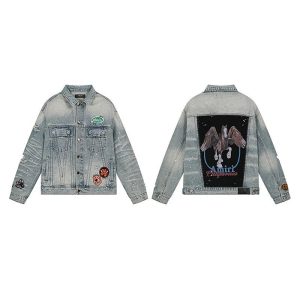 Amiri Elephant Patch Denim Jacket Light Blue