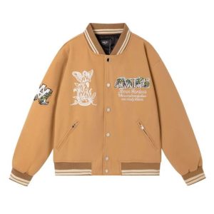 Amiri Tan Embroidered Varsity Bomber Jacket