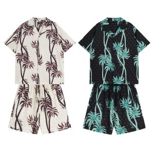 Amiri Palm Print Short Sleeve Shirt Shorts Set