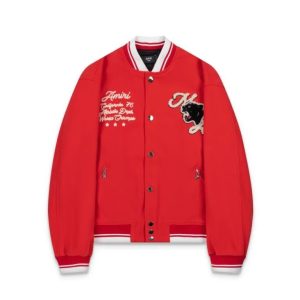 Amiri Red Embroidered Varsity Jacket Bomber Coat