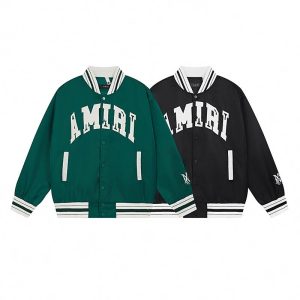 Amiri Men’s Varsity Jacket Green Black Logo Baseball Coat