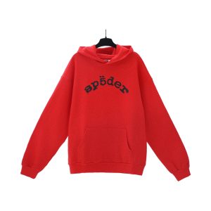 Sp5der Red Oversized Graphic Pullover Hoodie