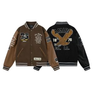 Amiri Eagle Patch Varsity Jacket Brown Black