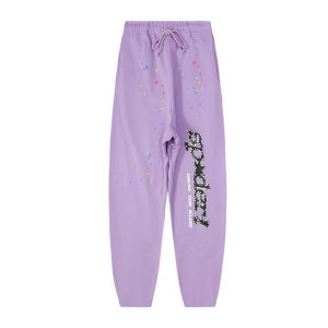 Sp5der Purple Rhinestone Logo Sweatpants Jogger Pants