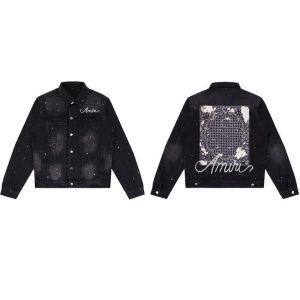 Amiri Black Denim Trucker Jacket Crystal Logo Back