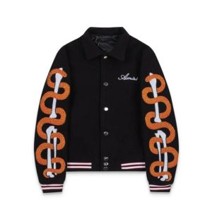 Amiri Black Chain Embroidered Varsity Jacket