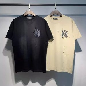 Amiri Logo Distressed Cotton T-Shirt Black Beige