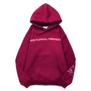 Sp5der Nocturnal Highway Maroon Oversized Hoodie