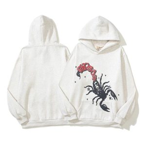 Sp5der Scorpion Graphic White Pullover Hoodie Streetwear