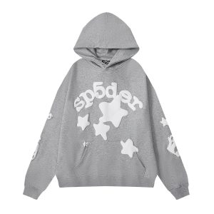 Sp5der Gray Star Graphic Pullover Hoodie