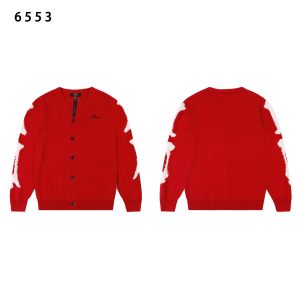 Amiri Red Distressed Sleeve Button Cardigan Sweater