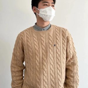 Ralph Lauren Men’s Beige Cable Knit Crewneck Sweater