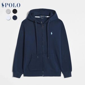 Ralph Lauren Men’s Navy Full Zip Logo Fleece Hoodie Jacket
