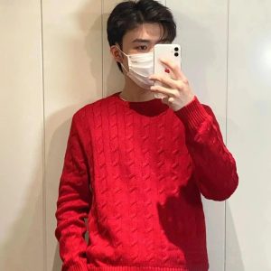 Ralph Lauren Men’s Red Cable Knit Crewneck Sweater