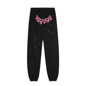 Sp5der Black Graphic Sweatpants Pink Letter Print