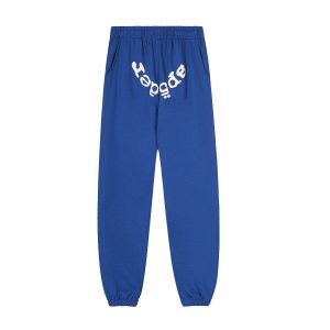 Sp5der Blue Logo Sweatpants Men Streetwear Joggers