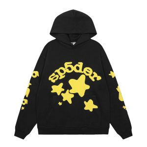 Sp5der Black Yellow Star Graphic Hoodie