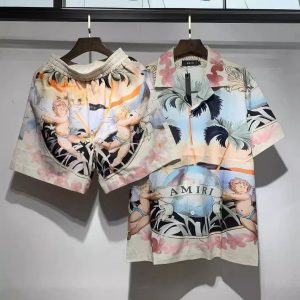 Amiri Floral Angel Print Shirt Shorts Set