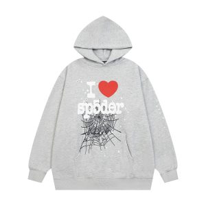 Sp5der I Heart Spider Web Print Hoodie Grey