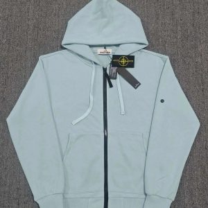 Stone Island Light Blue Zip Up Hoodie Mens