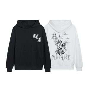 Amiri Angel Graphic Pullover Hoodie Black White