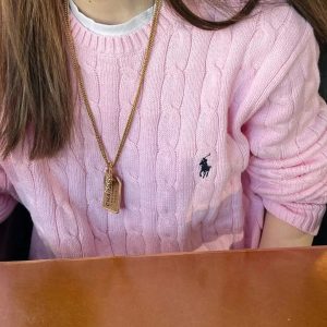 Ralph Lauren Women’s Pink Cable Knit Crewneck Sweater