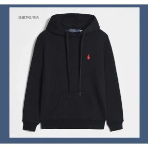 Ralph Lauren Black Pullover Hoodie Red Pony Logo