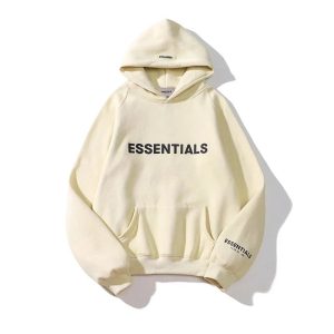 Essentials Logo Cream Pullover Hoodie Streetwear Sweatshirt