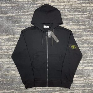 Stone Island Black Zip Up Logo Hoodie Jacket