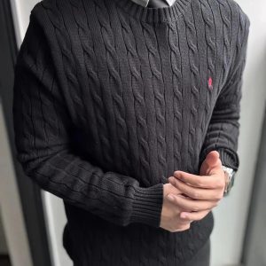 Ralph Lauren Men’s Black Cable Knit Crewneck Sweater