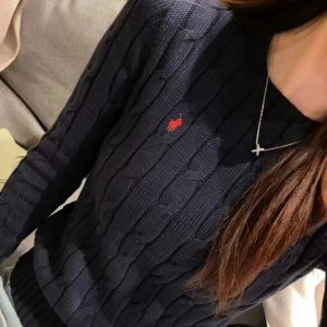 Ralph Lauren Women’s Navy Cable Knit Crewneck Sweater