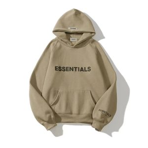 Essentials Logo Pullover Hoodie Khaki Streetwear Sweatshirt